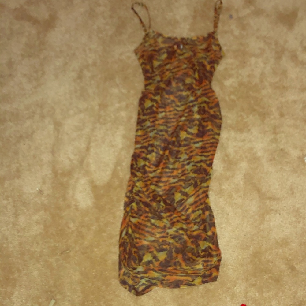 Cheetah long mesh bodycon dress